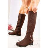 Fox Shoes Kadın Kahverengi Süet Çizme Kısa Topuk 2 cm Konforlu Günlük Kullanım İçin