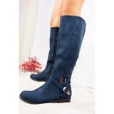 Fox Shoes Kadın Lacivert Süet Çizme Kısa Topuk 2 cm Şık Tasarım Günlük Kullanım İçin