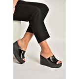 Fox Shoes Kadın Siyah Rustik Dolgu Tabanlı Terlik, 40, Y9965599, Siyah-Rustik