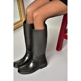 Fox Shoes Kadın Siyah Yağmur Çizmesi Suni Deri Düz Topuklu Su Geçirmez Kışlık Kullanım T858704009