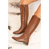 Fox Shoes Kadın Taba Çizme Suni Deri Klasik Topuk 3 cm Günlük Kullanımda Konfor Sağlar