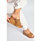 Fox Shoes Kadın Taba Süet Dolgu Tabanlı Terlik, 37, Y9965599, Taba-Süet