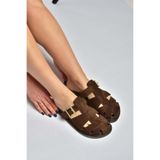Fox Shoes Kadın Tokalı Kahverengi Süet Terlik, 39, Y5965495, Kahverengi-Süet