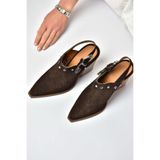 Fox Shoes Kahverengi Hakiki Deri Süet Zımba Detaylı Western Topuklu Ayakkabı, 36, Y6543291, Kahverengi-Süet, Kadın