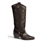 Fox Shoes Kahverengi Kovboy Model Kadın Çizme, Alçak Topuklu, Suni Deri