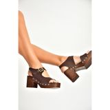 Fox Shoes Kahverengi Süet Kalın Topuklu Ayakkabı, 38, Y9967935, Kahverengi-Süet, Kadın