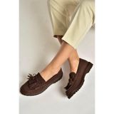 Fox Shoes Kahverengi Süet Püskül Detaylı Makosen Ayakkabı, 36, Y9966530, Kahverengi-Süet, Kadın