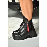 fox SHOES L239001809 Siyah Kalın Tabanlı Kadın Bot, Siyah-Suni Deri, 40