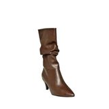 fox SHOES L404810609 Kahverengi Kısa Topuklu Büzgülü Kadın Bot, Kahverengi-Suni Deri, 39