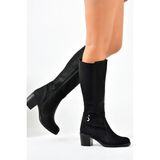 Fox Shoes L674211209 Siyah Suni Deri Kalın Topuklu Kadın Çizme