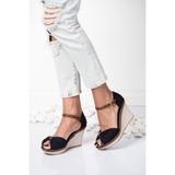 Fox Shoes Lacivert Kadın Dolgu Topuklu Ayakkabı Keten Malzeme PVC Taban Tipi 9674040505
