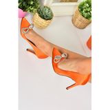 Fox Shoes M253972004 Turuncu Saten Kumaş Taşlı Kadın Stiletto