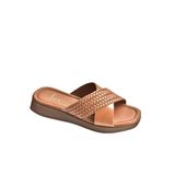 Fox Shoes M291049903 Taba Hakiki Deri Çapraz Bantlı Kadın Terlik