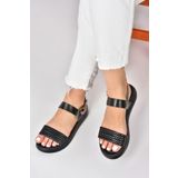 Fox Shoes M291053603 Siyah Hakiki Deri Örgü Modelli Günlük Kadın Sandalet