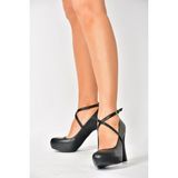 Fox Shoes M348007609 Sedef Suni Deri Platform Topuklu Kadın Abiye Ayakkabı