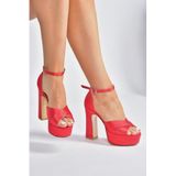 Fox Shoes M348202504 Kırmızı Saten Kumaş Platform Topuklu Kadın Abiye Ayakkabı