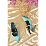 Fox Shoes M404707404 Yeşil Saten Kumaş Taşlı Kadın Topuklu Ayakkabı
