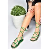 Fox Shoes M705143909 Yeşil Bağlama Detaylı Kadın Sandalet