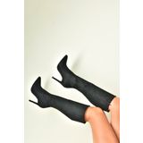 Fox Shoes N372530102 Siyah Süet İnce Topuklu Sivri Burun Kadın Çizme