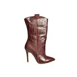 fox SHOES N372677511 Bordo Kroko Baskı İnce Topuklu Kadın Bot, Bordo-Kroko Baskı, 38
