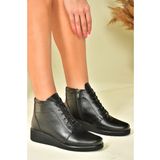 Fox Shoes N555093503 Siyah Hakiki Deri Comfort Ortopedik Taban Kadın Bot