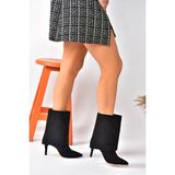 Fox Shoes N572560902 Siyah Süet İnce Topuklu Günlük Kadın Bot