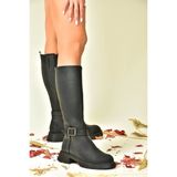 Fox Shoes N674265009 Siyah Suni Deri Alçak Topuklu Günlük Kadın Çizme