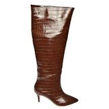 fox SHOES N749204011 Kahverengi Kroko Baskı Alçak Topuklu Kadın Çizme, Kahverengi-Kroko Baskı, 39