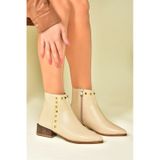 Fox Shoes N820032309 Bej Suni Deri Zımba Detaylı Kadın Bot