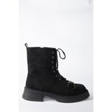 Fox Shoes N820960002 Siyah Süet Bağcıklı Kadın Bot
