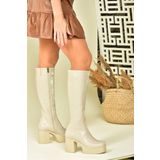 Fox Shoes N996650009 Bej Suni Deri Kalın Tabanlı Kadın Çizme