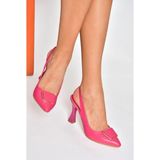 Fox Shoes P250148209 Fuşya Tokalı Kalın Topuklu Kadın Ayakkabı