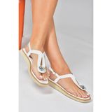 Fox Shoes P252055009 38 Beyaz Taşlı Parmak Arası Günlük Kadın Sandalet