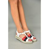 Fox Shoes P540026703 Lacivert/beyaz/kırmızı Hakiki Deri Kadın Sandalet - Beyaz - Kırmızı - Lacivert
