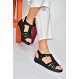Fox Shoes P555030303 Siyah Deri Günlük Kadın Sandalet