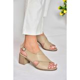 Fox Shoes P555450503 Vizon Deri Kalın Topuklu Kadın Ayakkabı