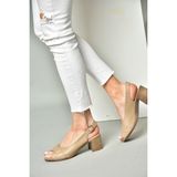 Fox Shoes P555452903 Vizon Deri Kalın Topuklu Kadın Sandalet