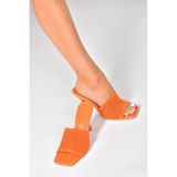 Fox Shoes P590033357 Turuncu Triko Kumaş Topuklu Kadın Terlik