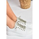 Fox Shoes P602001709 Beyaz Taşlı Bağcıklı Kadın Spor Ayakkabı