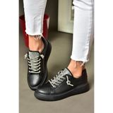 Fox Shoes P602001709 Siyah Taşlı Bağcıklı Kadın Spor Ayakkabı Sneakers