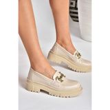 Fox Shoes P6520343009 Bej Siyah Kalın Tabanlı Kadın Günlük Ayakkabı