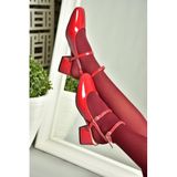 Fox Shoes P654137008 Kırmızı Mary Jane Rugan Kadın Topuklu Ayakkabı
