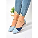 Fox Shoes P726054502 Mavi-Lacivert Süet Zincir Detaylı Kadın Babet