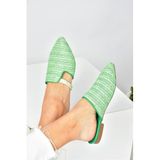 Fox Shoes P820031417 Yeşil Hasır Taş Detaylı Kadın Terlik