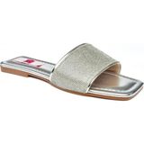 Fox Shoes P820038614 Gümüş Kalın Bantlı Sim Detaylı Kadın Terlik