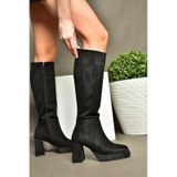 Fox Shoes R282230102 Siyah Süet Platform Kalın Topuklu Kadın Çizme