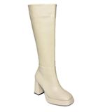 fox SHOES R282230109 Bej Platform Kalın Topuklu Kadın Çizme, Bej-Suni Deri, 36