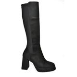 fox SHOES R282230302 Siyah Süet Platform Kalın Topuklu Arkası Lastikli Kadın Çizme, Siyah-Süet, 40