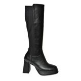 fox SHOES R282230309 Siyah Platform Kalın Topuklu Arkası Lastikli Kadın Çizme, Siyah-Suni Deri, 40