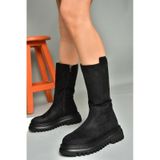 Fox Shoes R312104902 Siyah Süet Kalın Tabanlı Kadın Çizme